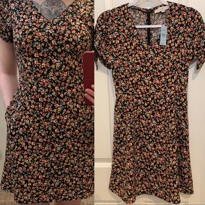 NWT LOFT Floral Mini Dress Tie Sleeve 0P